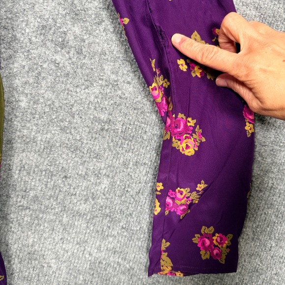 Betsey Johnson Size 6 Tiered Midi Shift Dress Purple Brown Silk Floral V Neck - Picture 6 of 10